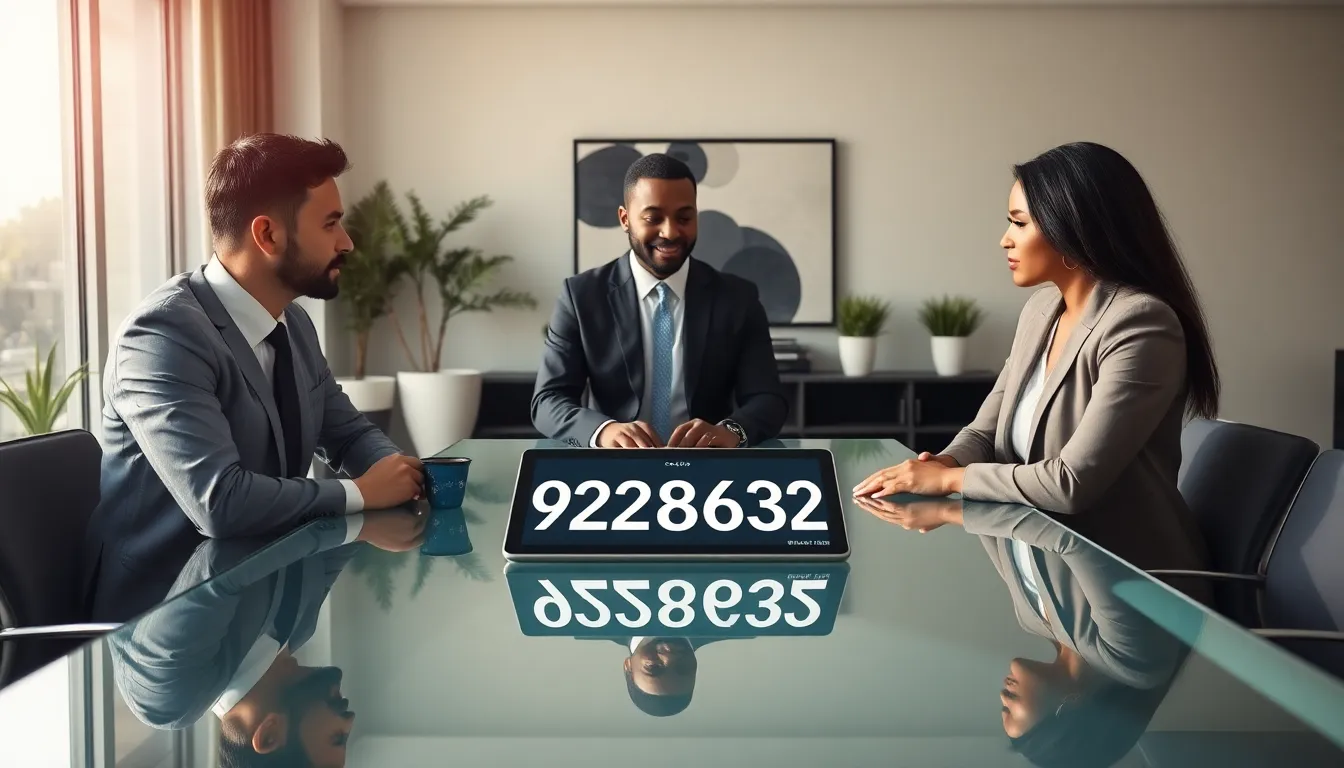 diverse team discussing the significance of the number 3922863322 in a modern office.